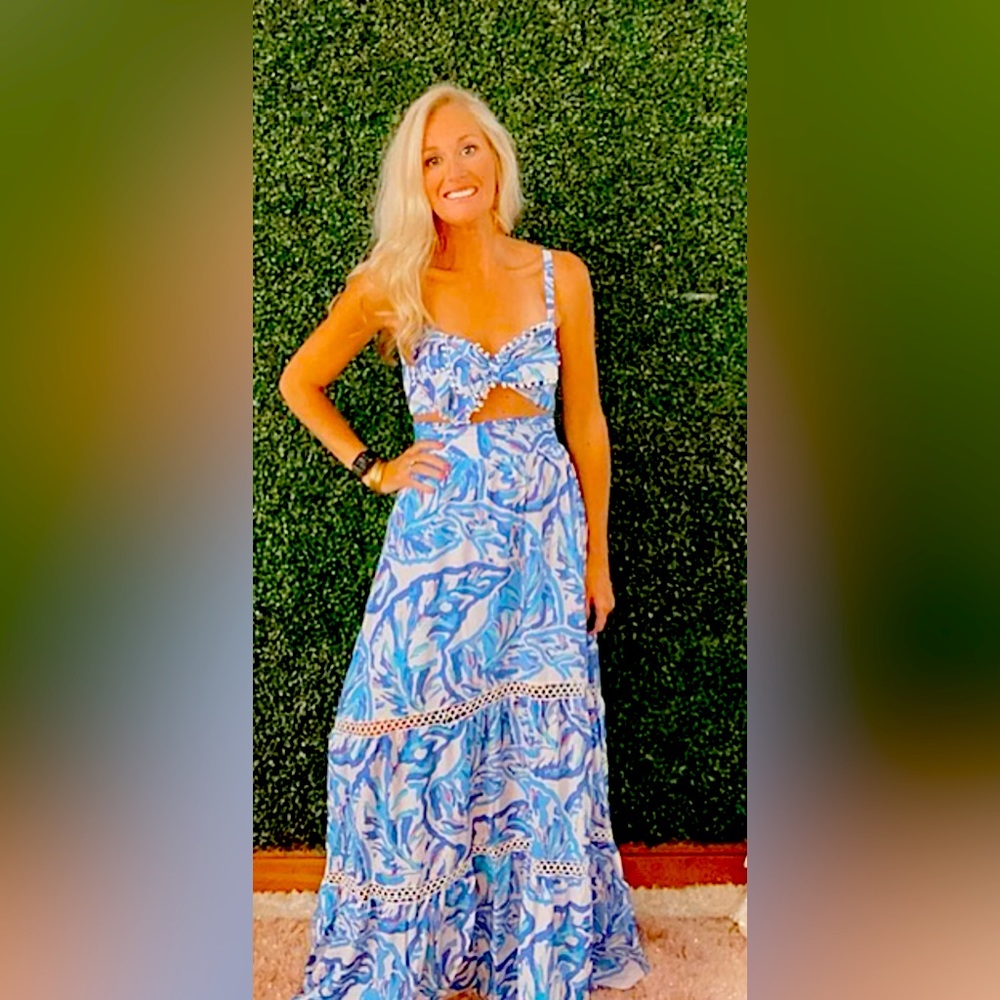 Southern Frock Molly Crop Top Blue Nautical Print Coastal Chic Cute